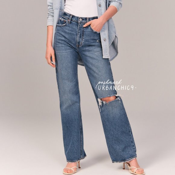 NWT ABERCROMBIE 90s Relaxed Jean Ripped Knee Medium Blue size 26 - Picture 3 of 15